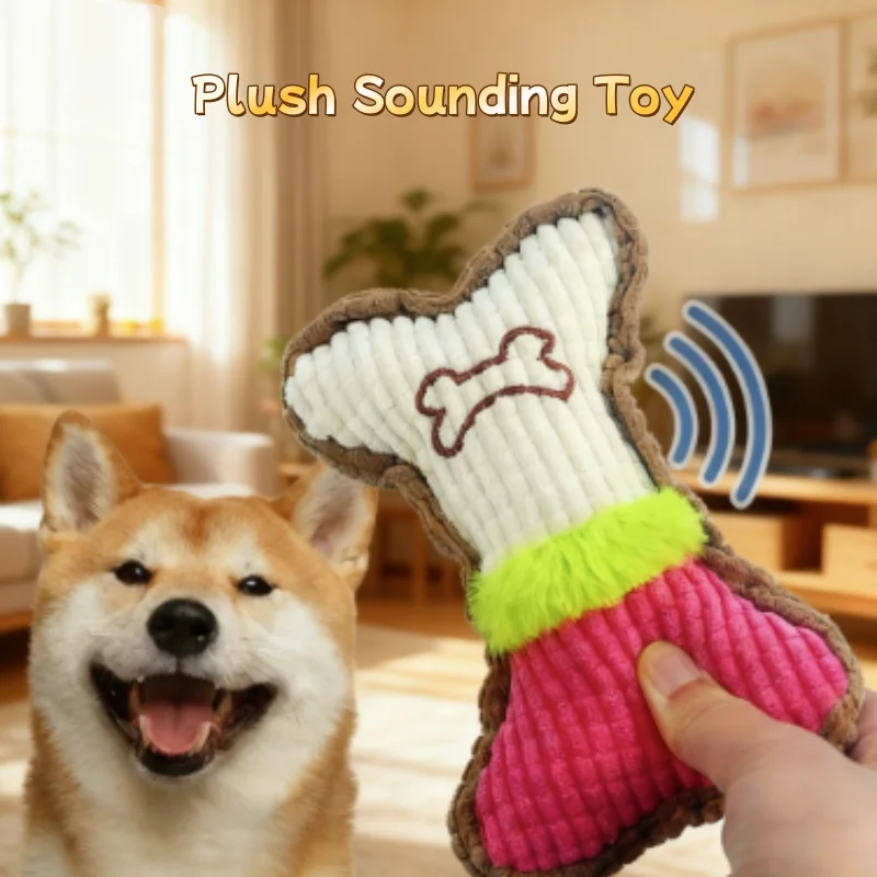 Teeth Cleaning Dog Chew Bone - 1PC Plush Dog Squeaky Toy Bone